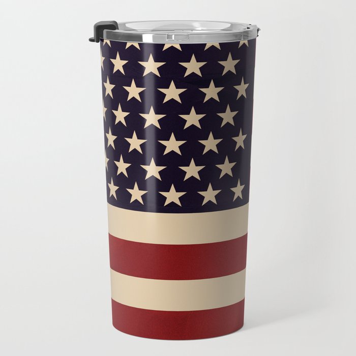 American Flag Vintage Americana Red Navy Blue Beige Travel Mug Gallery Image 3