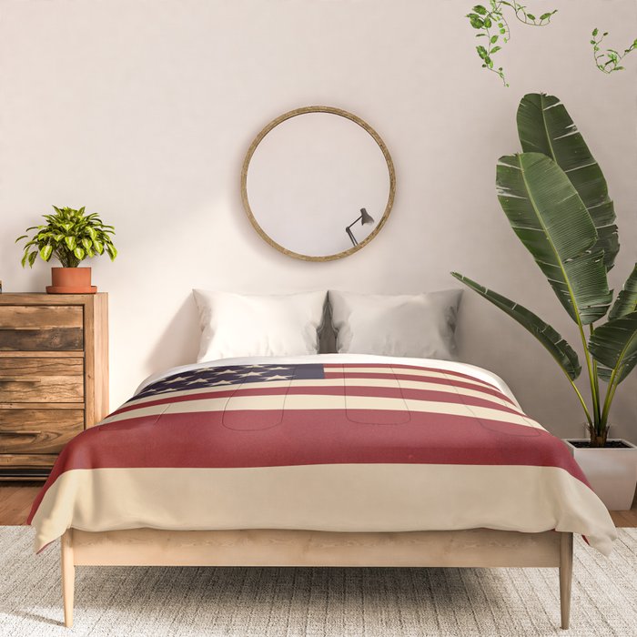 American Flag Vintage Americana Red Navy Blue Beige Comforter Gallery Image 3