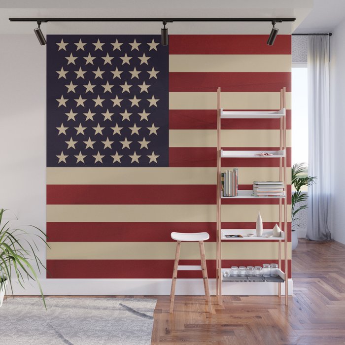 American Flag Vintage Americana Red Navy Blue Beige Wall Mural Gallery Image 1