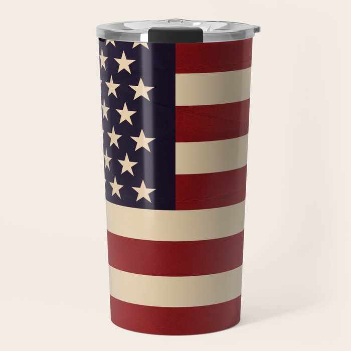 American Flag Vintage Americana Red Navy Blue Beige Travel Mug Gallery Image 1