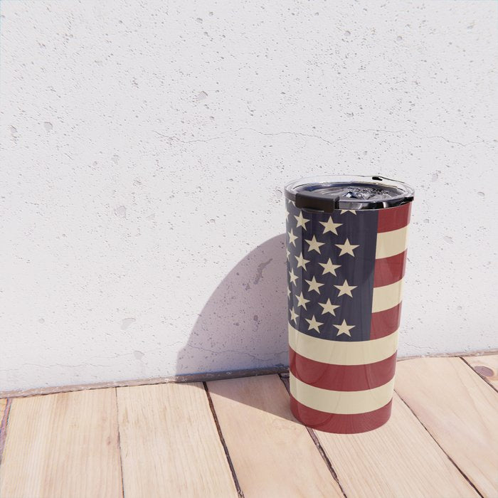 American Flag Vintage Americana Red Navy Blue Beige Travel Mug Gallery Image 4