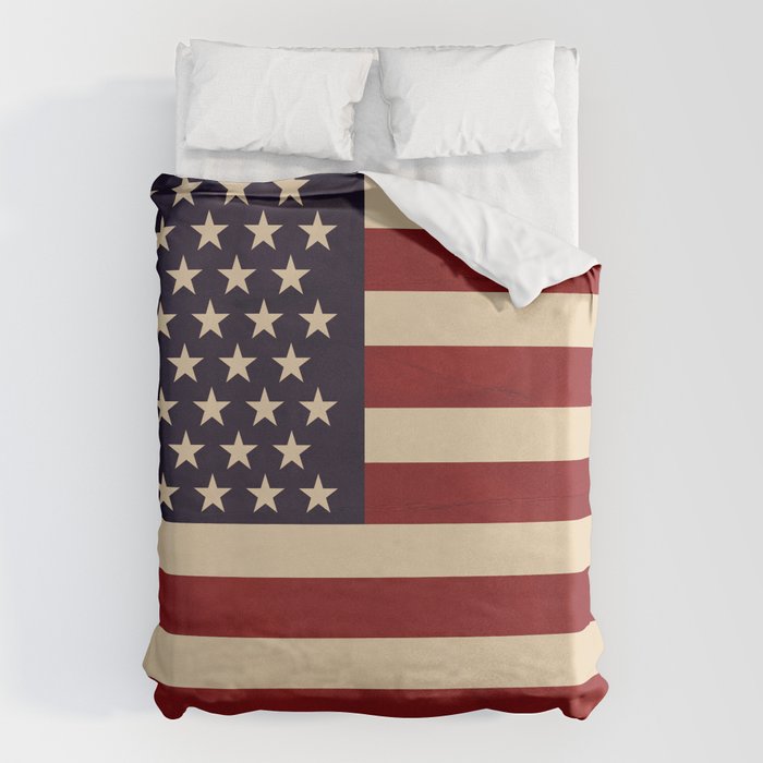 American Flag Vintage Americana Red Navy Blue Beige Duvet Cover Gallery Image 1