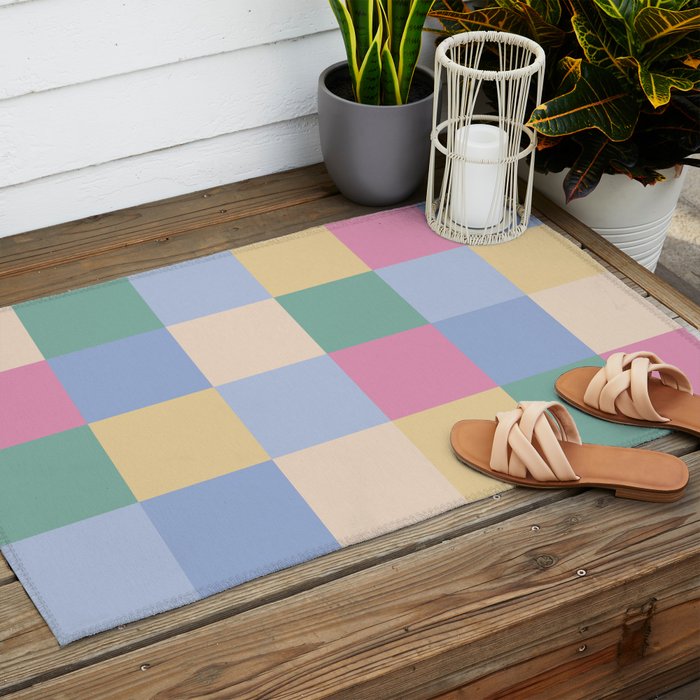 Bold Pastel Checks Pattern - Large XXXII Outdoor Rug Gallery Image 2