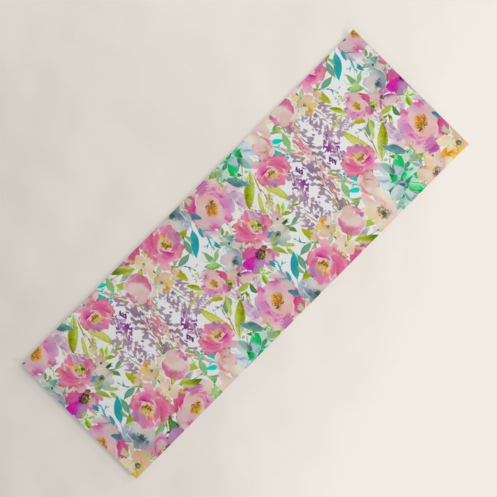 Hand painted pink lavender lilac teal watercolor elegant floral Yoga Mat Gallery Image 1