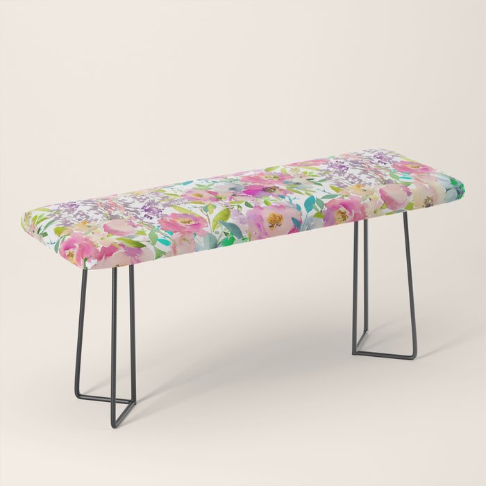 Hand painted pink lavender lilac teal watercolor elegant floral Bench Gallery Image 1