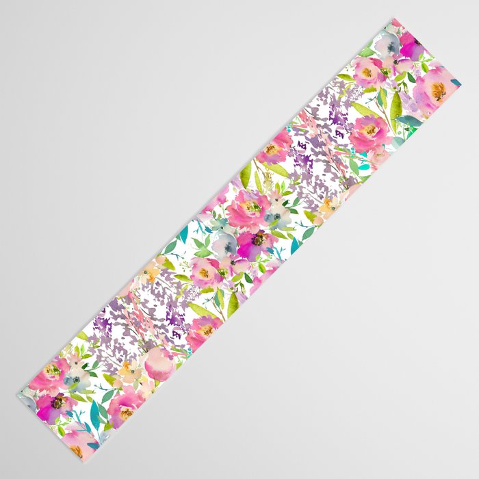 Hand painted pink lavender lilac teal watercolor elegant floral Table Runner Gallery Image 3