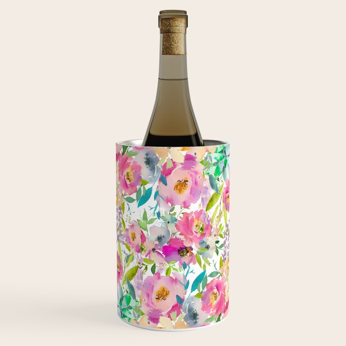 Hand painted pink lavender lilac teal watercolor elegant floral Wine Chiller Gallery Image 1