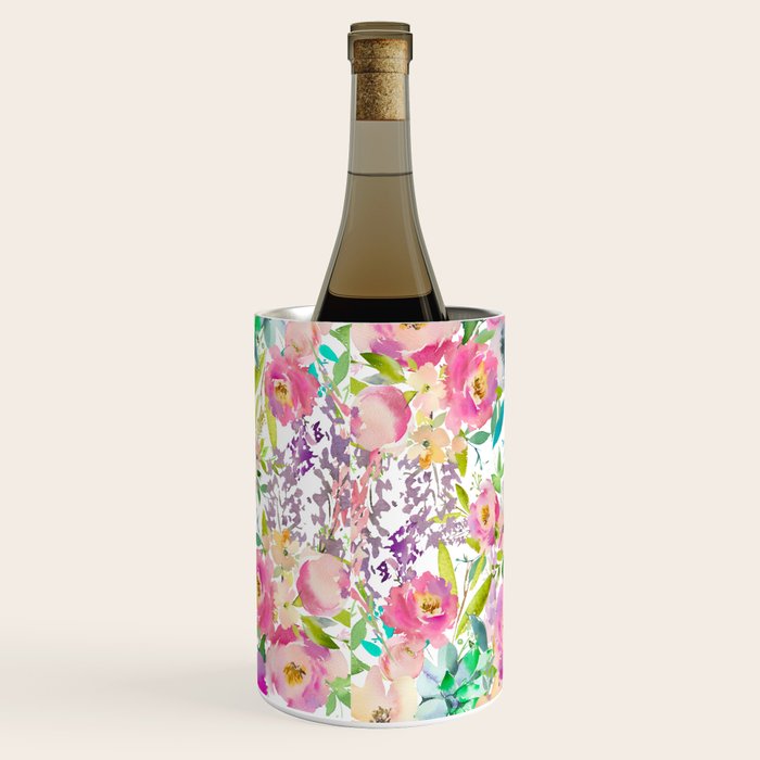 Hand painted pink lavender lilac teal watercolor elegant floral Wine Chiller Gallery Image 2