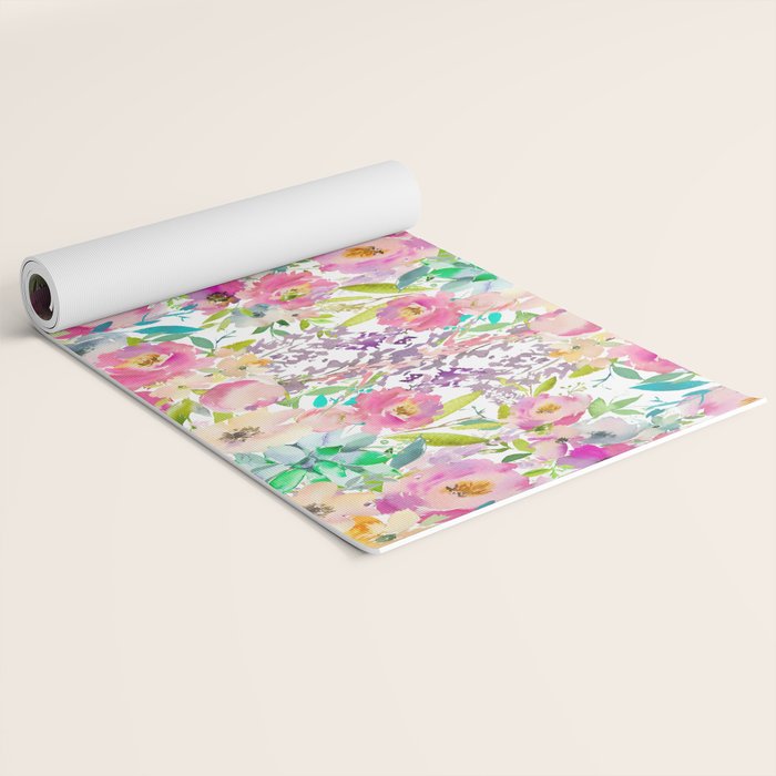 Hand painted pink lavender lilac teal watercolor elegant floral Yoga Mat Gallery Image 2