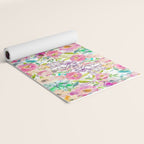 Hand painted pink lavender lilac teal watercolor elegant floral Yoga Mat Gallery Image 2