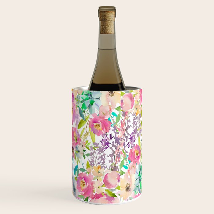 Hand painted pink lavender lilac teal watercolor elegant floral Wine Chiller Gallery Image 3