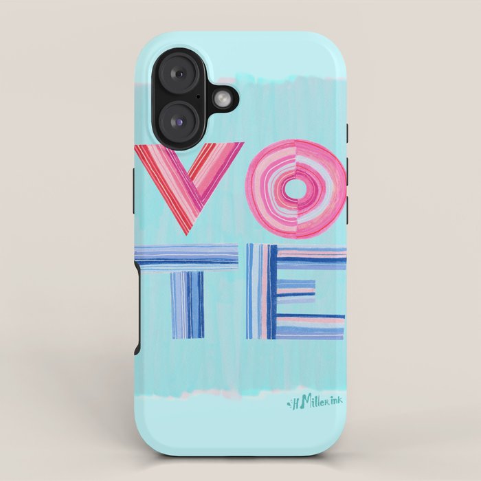 Vote Hand Lettering on Blue Watercolor Background iPhone Case Gallery Image 1