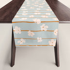 Peach flowers on green and orange vertical stripes background pattern Table Runner Gallery Image 1