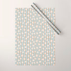 Peach flowers on green and orange vertical stripes background pattern Wrapping Paper Gallery Image 1