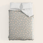 Peach flowers on green and orange vertical stripes background pattern Comforter Gallery Image 6