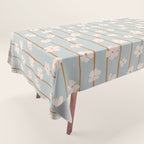Peach flowers on green and orange vertical stripes background pattern Tablecloth Gallery Image 1