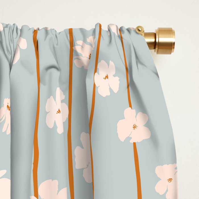 Peach flowers on green and orange vertical stripes background pattern Window Curtain Gallery Image 2