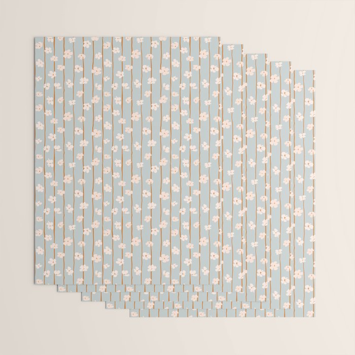 Peach flowers on green and orange vertical stripes background pattern Wrapping Paper Gallery Image 3