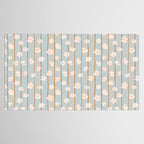 Peach flowers on green and orange vertical stripes background pattern Tablecloth Gallery Image 2
