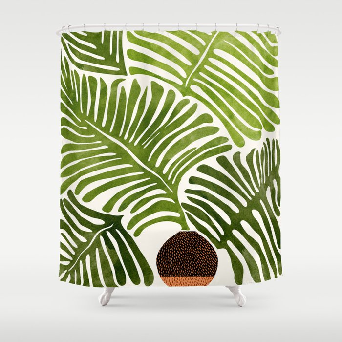 Summer Fern Simple Modern Watercolor Shower Curtain Gallery Image 1