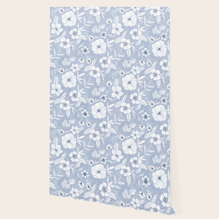 Hand drawn blue and white florals Wallpaper Gallery Image 2