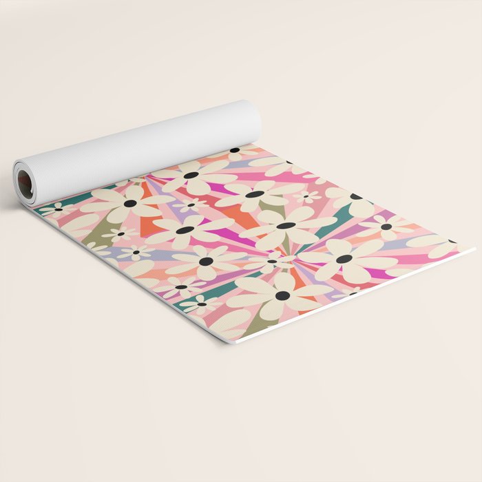 Retro Psychedelic Daisy Flower - Rainbow Color Yoga Mat Gallery Image 2
