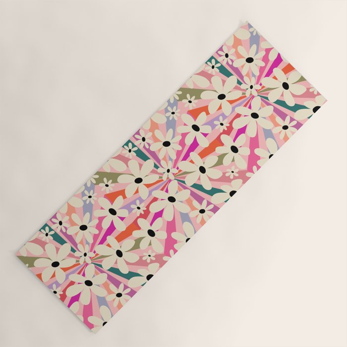 Retro Psychedelic Daisy Flower - Rainbow Color Yoga Mat Gallery Image 1