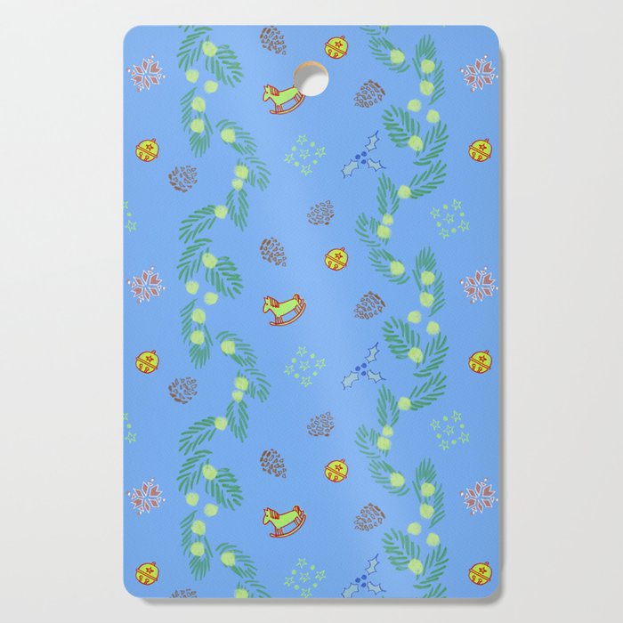 Whimsical Tiny Toys & Pine Branches in Blue Cutting Board Gallery Image 1