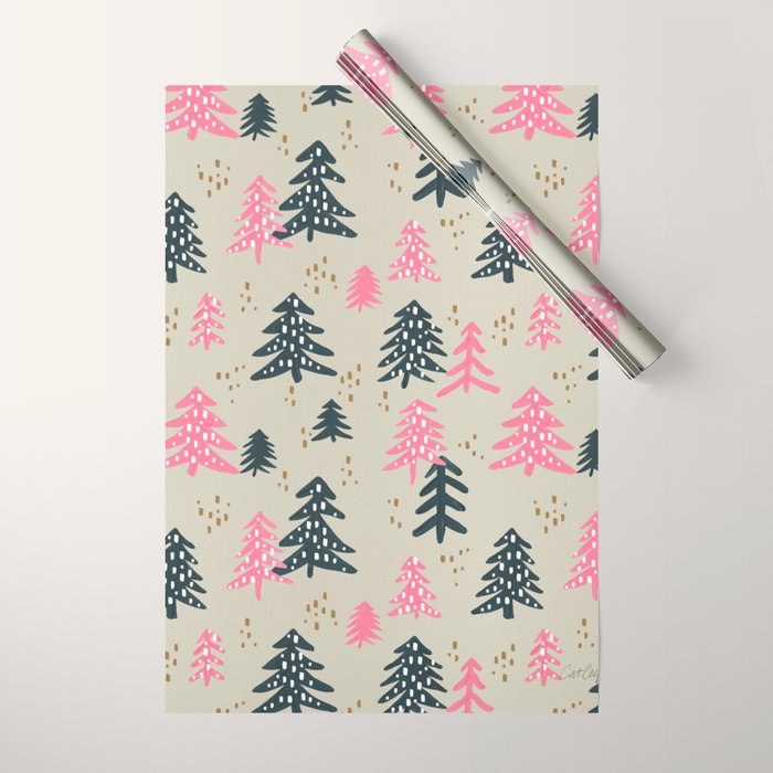Christmas Trees - Emerald & Pink Wrapping Paper Gallery Image 1