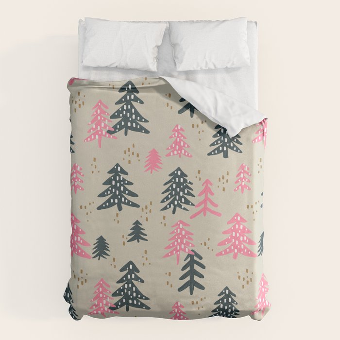 Christmas Trees - Emerald & Pink Duvet Cover Gallery Image 1