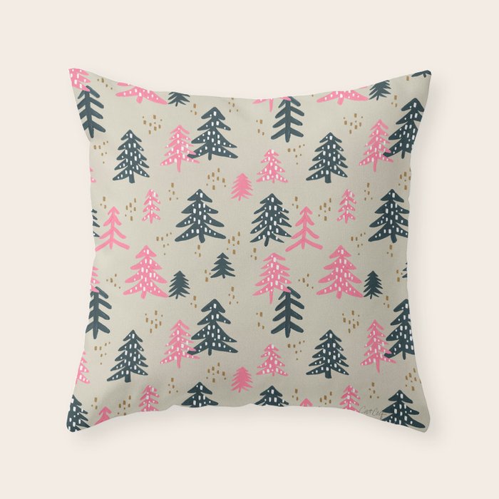 Christmas Trees - Emerald & Pink Throw Pillow Gallery Image 6
