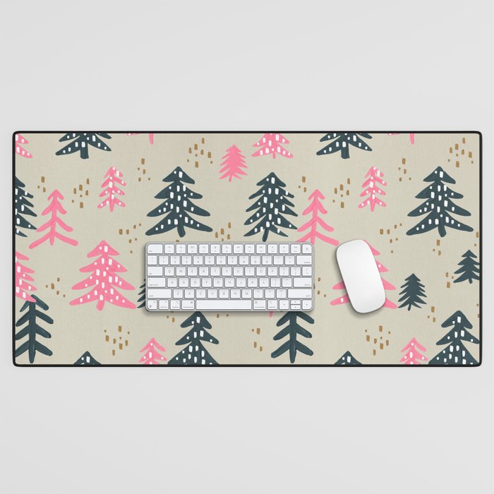 Christmas Trees - Emerald & Pink Desk Mat Gallery Image 1