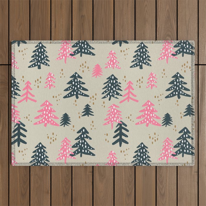 Christmas Trees - Emerald & Pink Outdoor Rug Gallery Image 1