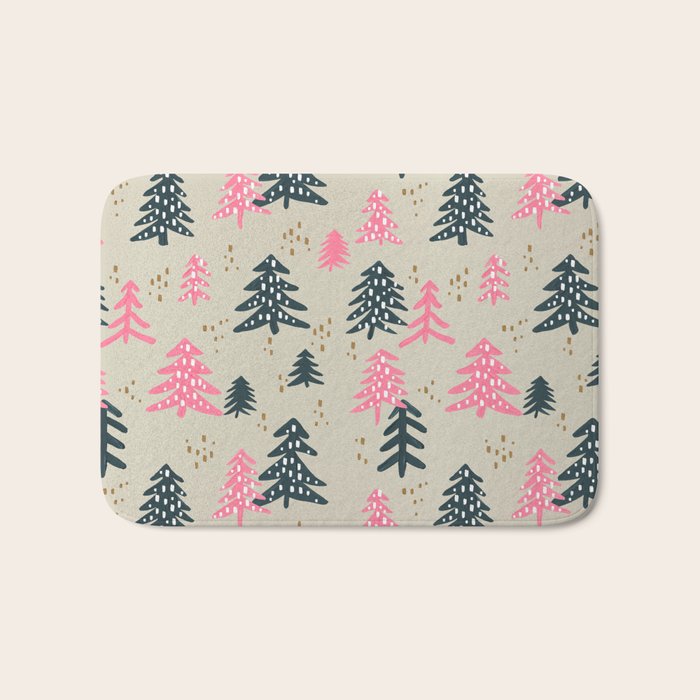 Christmas Trees - Emerald & Pink Bath Mat Gallery Image 1