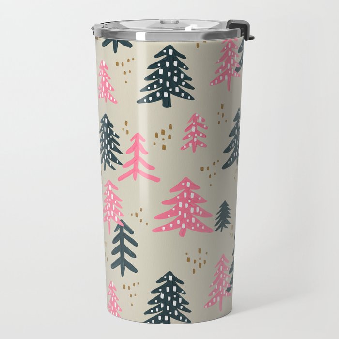 Christmas Trees - Emerald & Pink Travel Mug Gallery Image 2