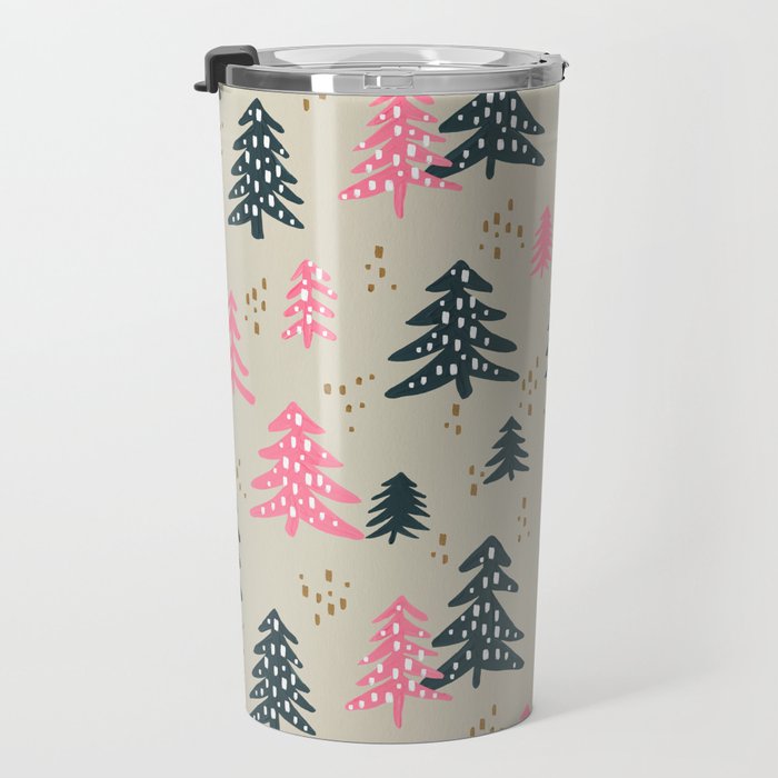 Christmas Trees - Emerald & Pink Travel Mug Gallery Image 3