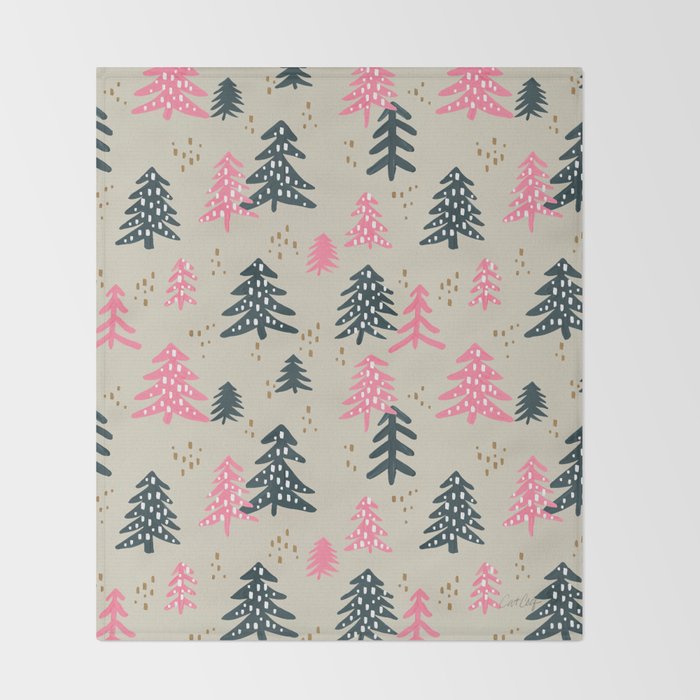 Christmas Trees - Emerald & Pink Throw Blanket Gallery Image 2