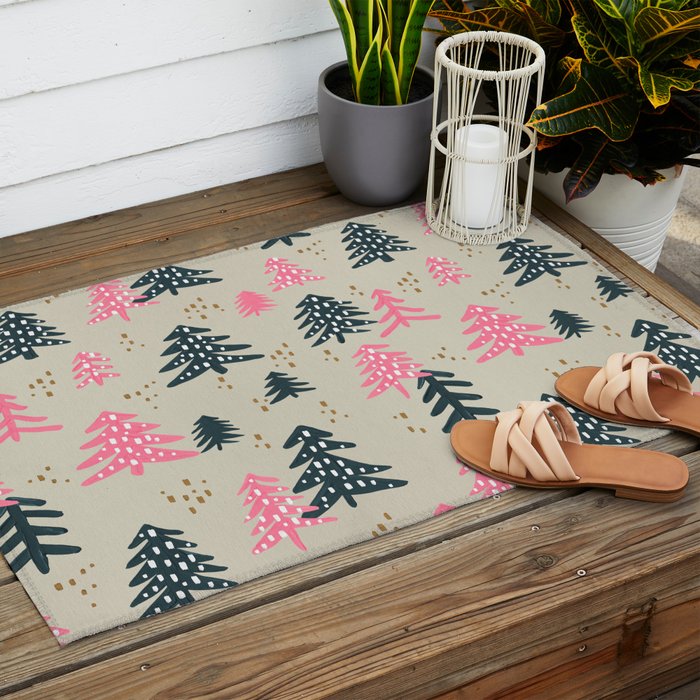 Christmas Trees - Emerald & Pink Outdoor Rug Gallery Image 2