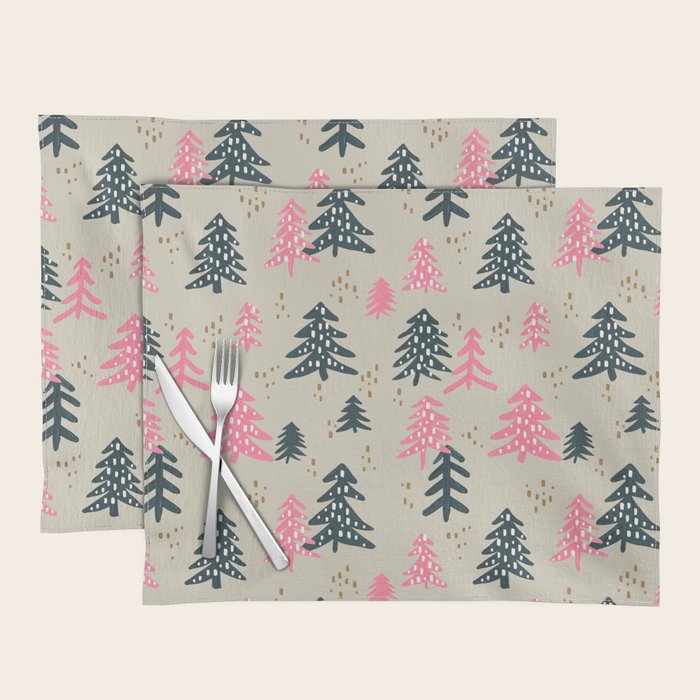 Christmas Trees - Emerald & Pink Placemat Gallery Image 1