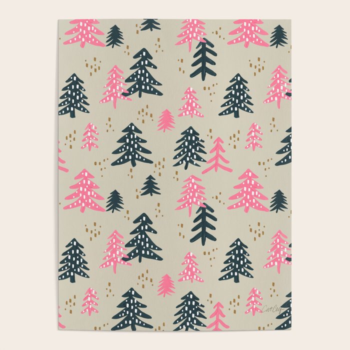 Christmas Trees - Emerald & Pink Poster Gallery Image 1