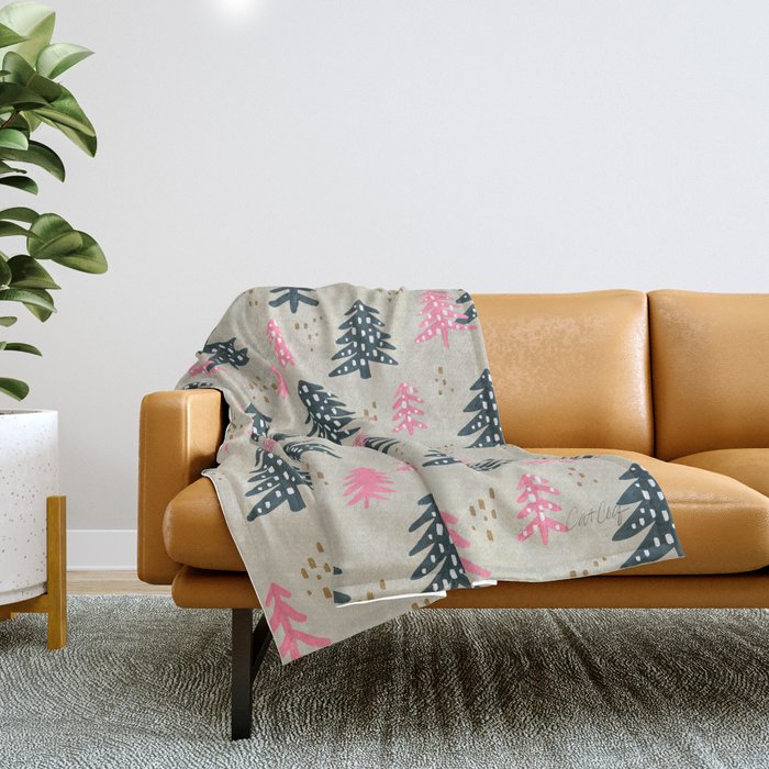 Christmas Trees - Emerald & Pink Throw Blanket Gallery Image 1