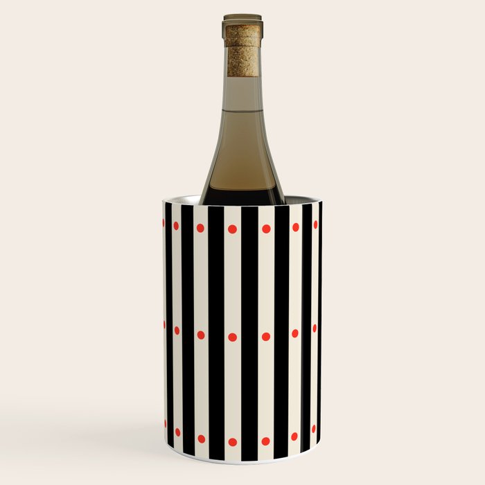 Stripes and Dots geometric pattern black and white  Wine Chiller Gallery Image 1