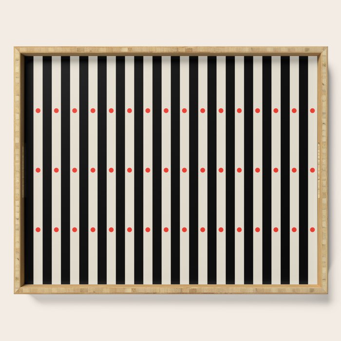 Stripes and Dots geometric pattern black and white  Serving Tray Gallery Image 1