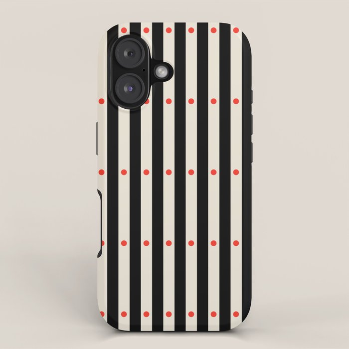 Stripes and Dots geometric pattern black and white  iPhone Case