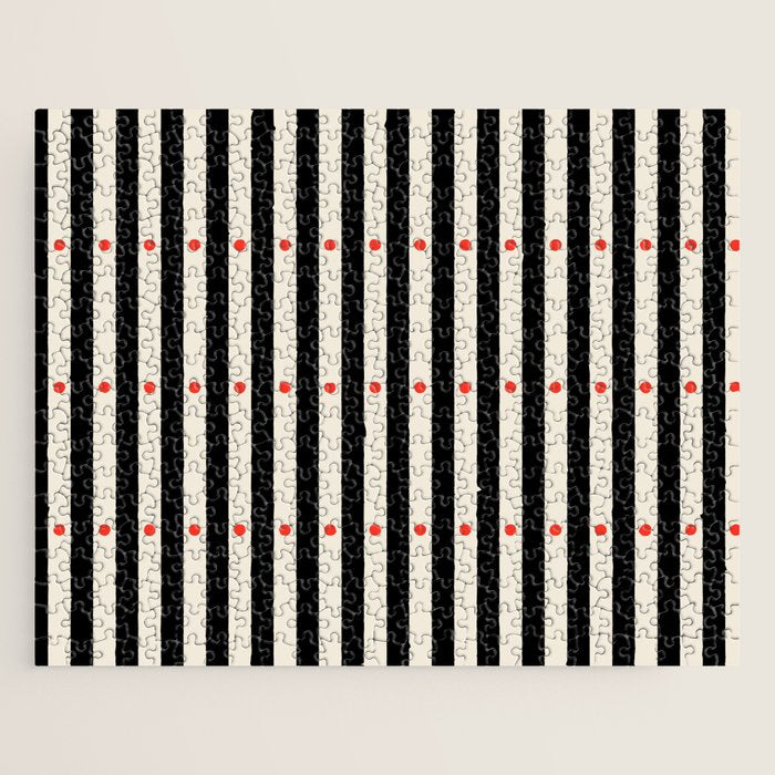 Stripes and Dots geometric pattern black and white  Jigsaw Puzzle Gallery Image 1