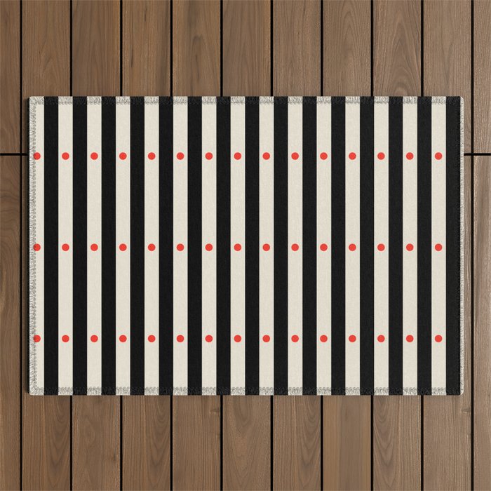 Stripes and Dots geometric pattern black and white  Outdoor Rug Gallery Image 1