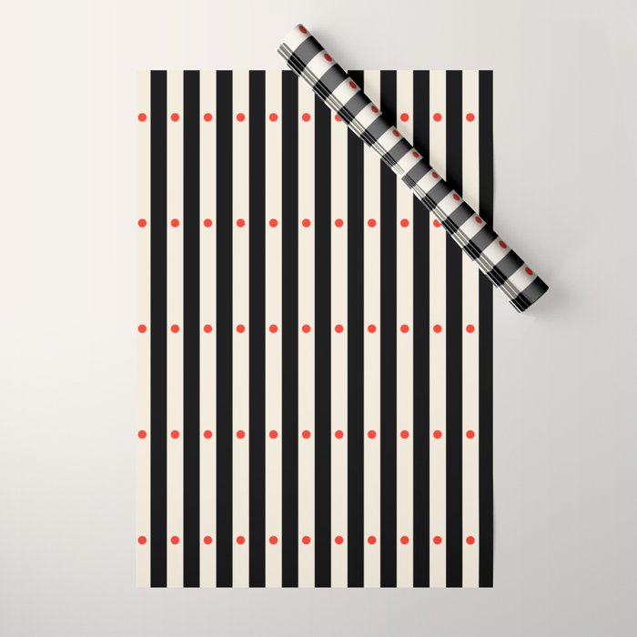 Stripes and Dots geometric pattern black and white  Wrapping Paper Gallery Image 1
