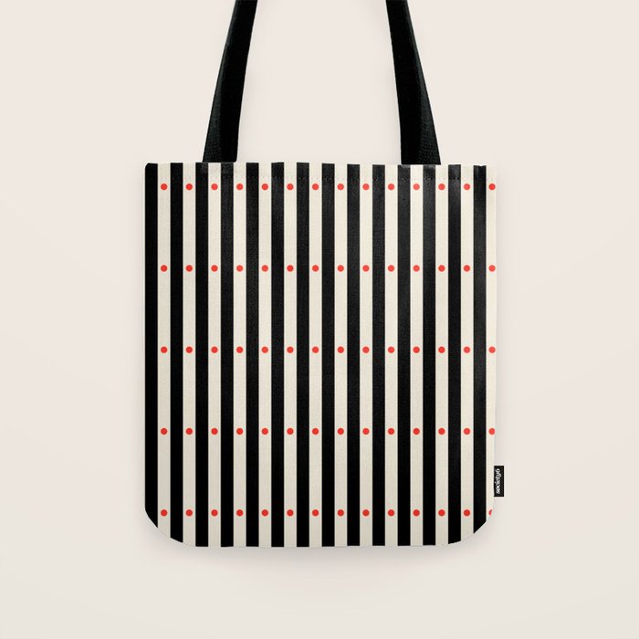 Stripes and Dots geometric pattern black and white  Tote Bag Gallery Image 1