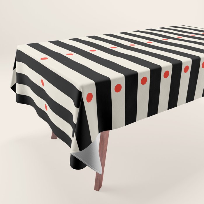 Stripes and Dots geometric pattern black and white  Tablecloth Gallery Image 1