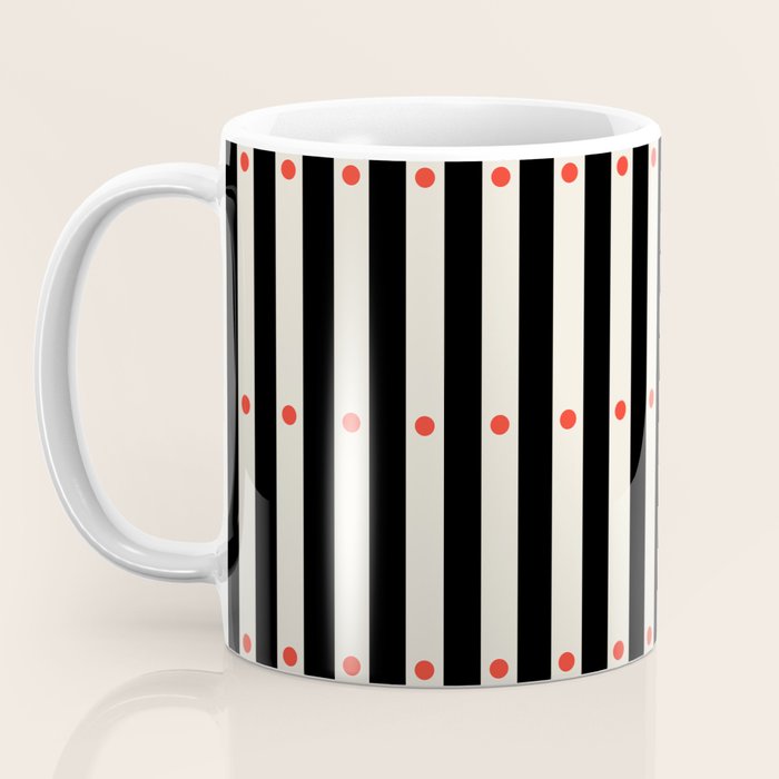 Stripes and Dots geometric pattern black and white  Coffee Mug Gallery Image 3